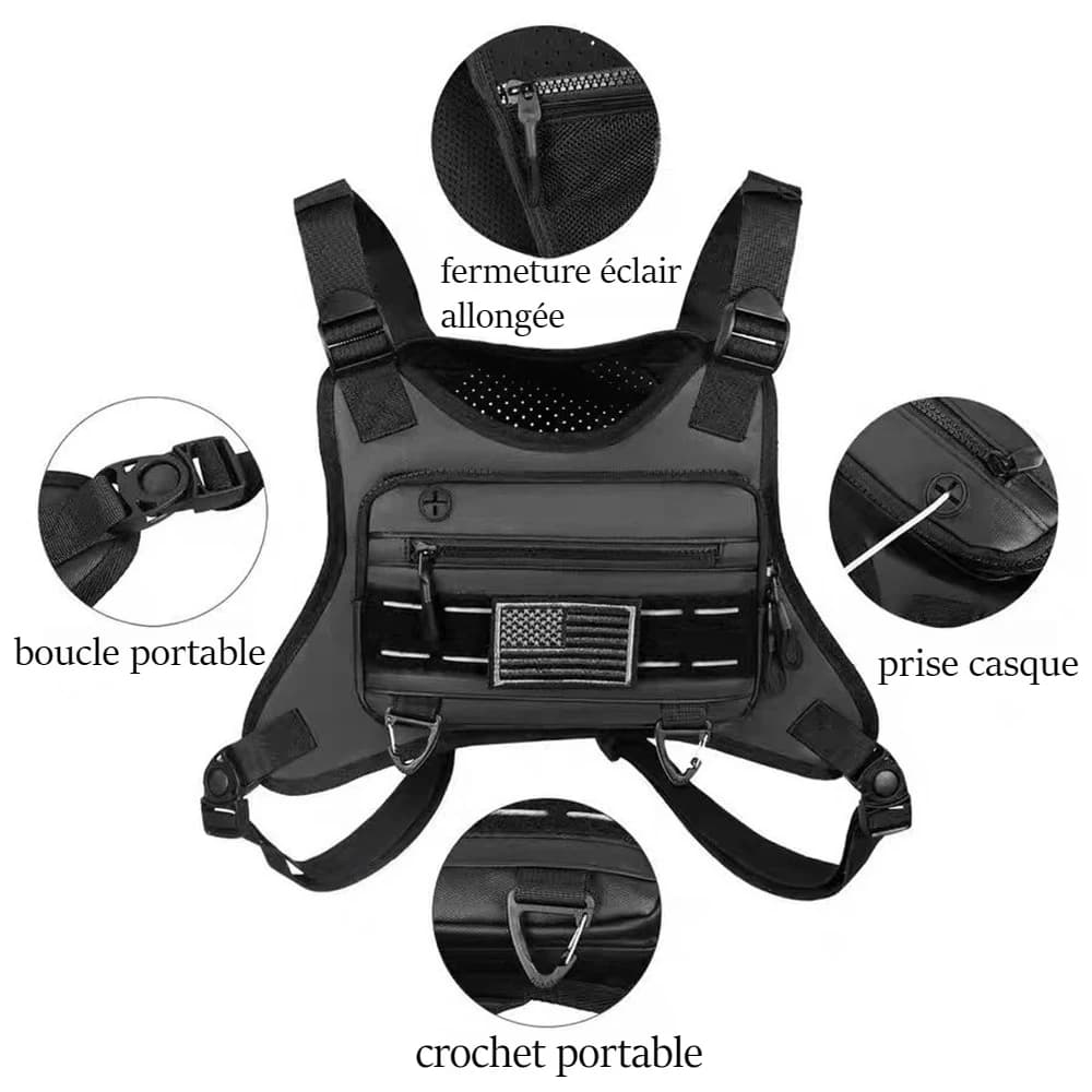 Sac de poitrine ajustable pour randonnée et course - Compatible armes - Sac ceinture thoracique sportif