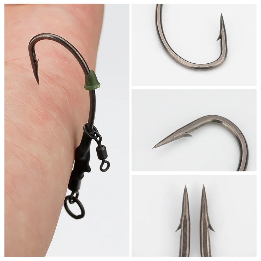 Hirisi 4pcs Ronnie Rig pour Carpe - Combinaison Hameçons avec Balle Flottante pour Pêche en Mer et Étang