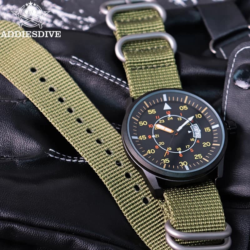 Montre analogique homme ADDIESDIVE étanche 50m grand cadran lumineux sport quartz bracelet nylon