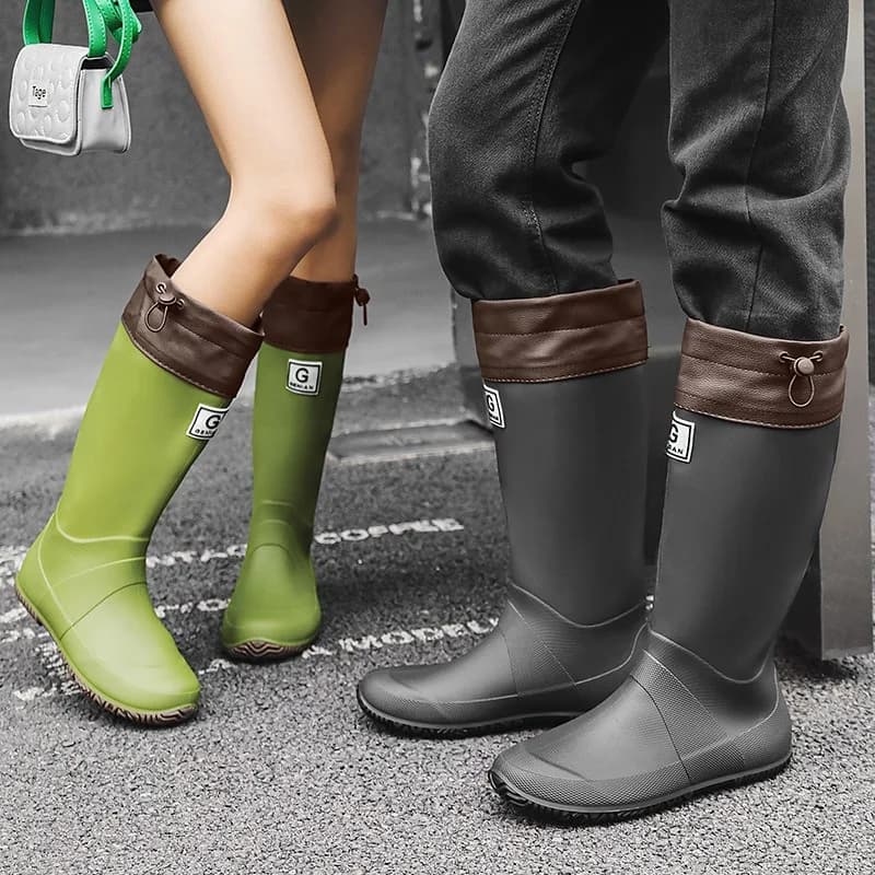 Bottes de pluie couple homme femme mode long tube caoutchouc anti-dérapant pêche extérieur