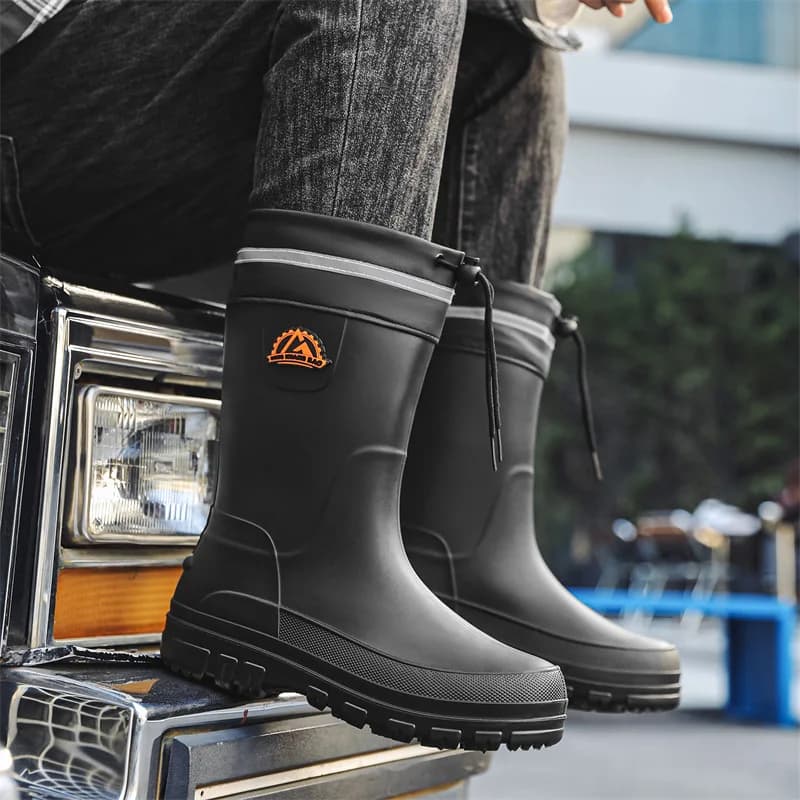 Bottes de pluie mi-mollet homme mode imperméables antidérapantes chaudes travail extérieur