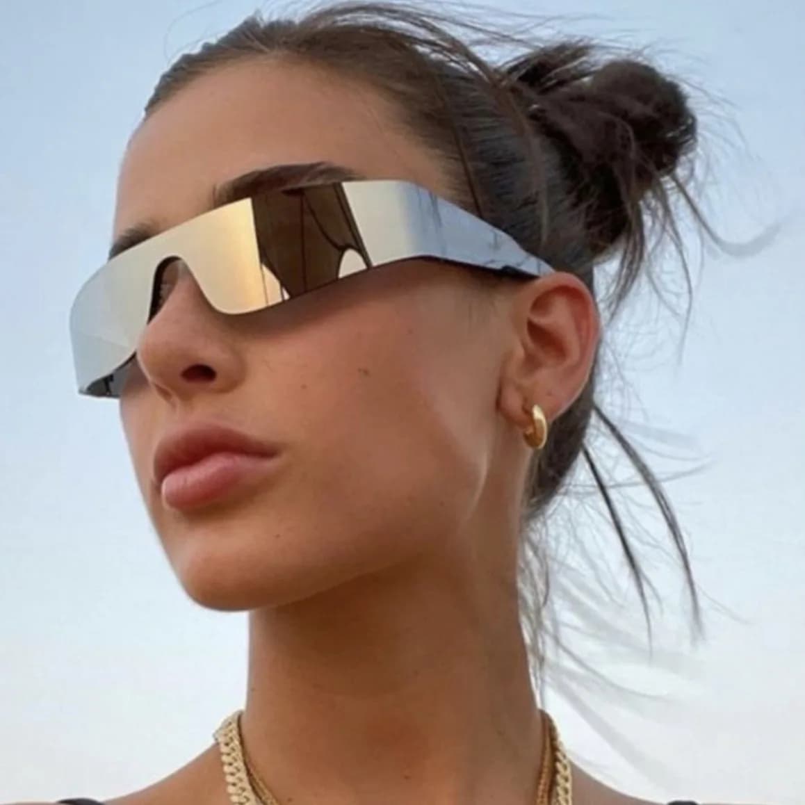 Lunettes de soleil Y2k forme concave irrégulière streetwear photo couple tendance