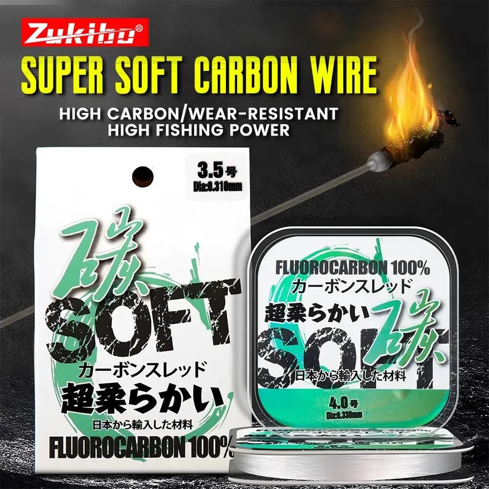 Ligne fluorocarbone ZUKIBO Super Soft Japan Carbon 50M invisible et résistante à l'abrasion