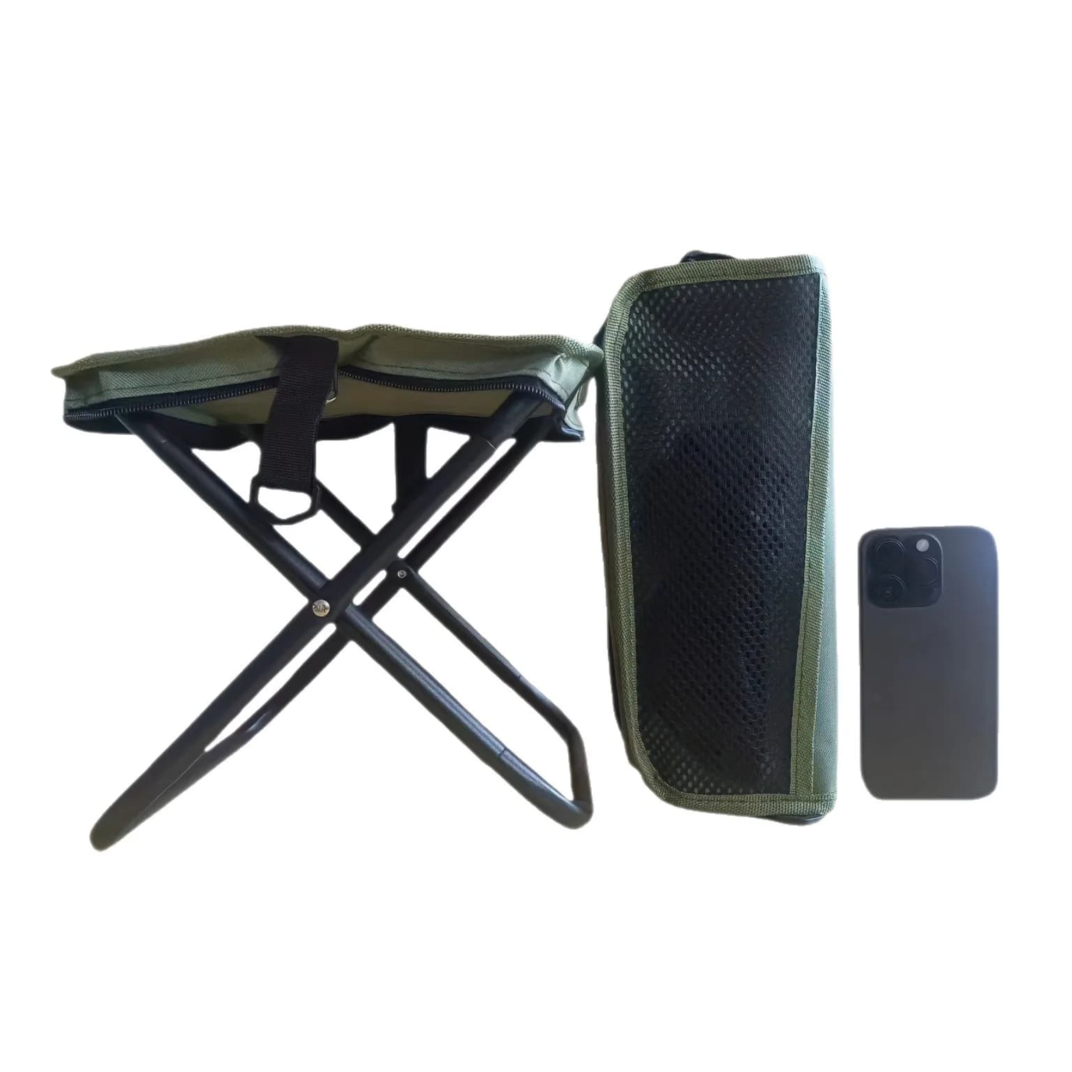 Chaise pliante de pêche avec dossier et sac filet - Siège portable pour camping et voyage