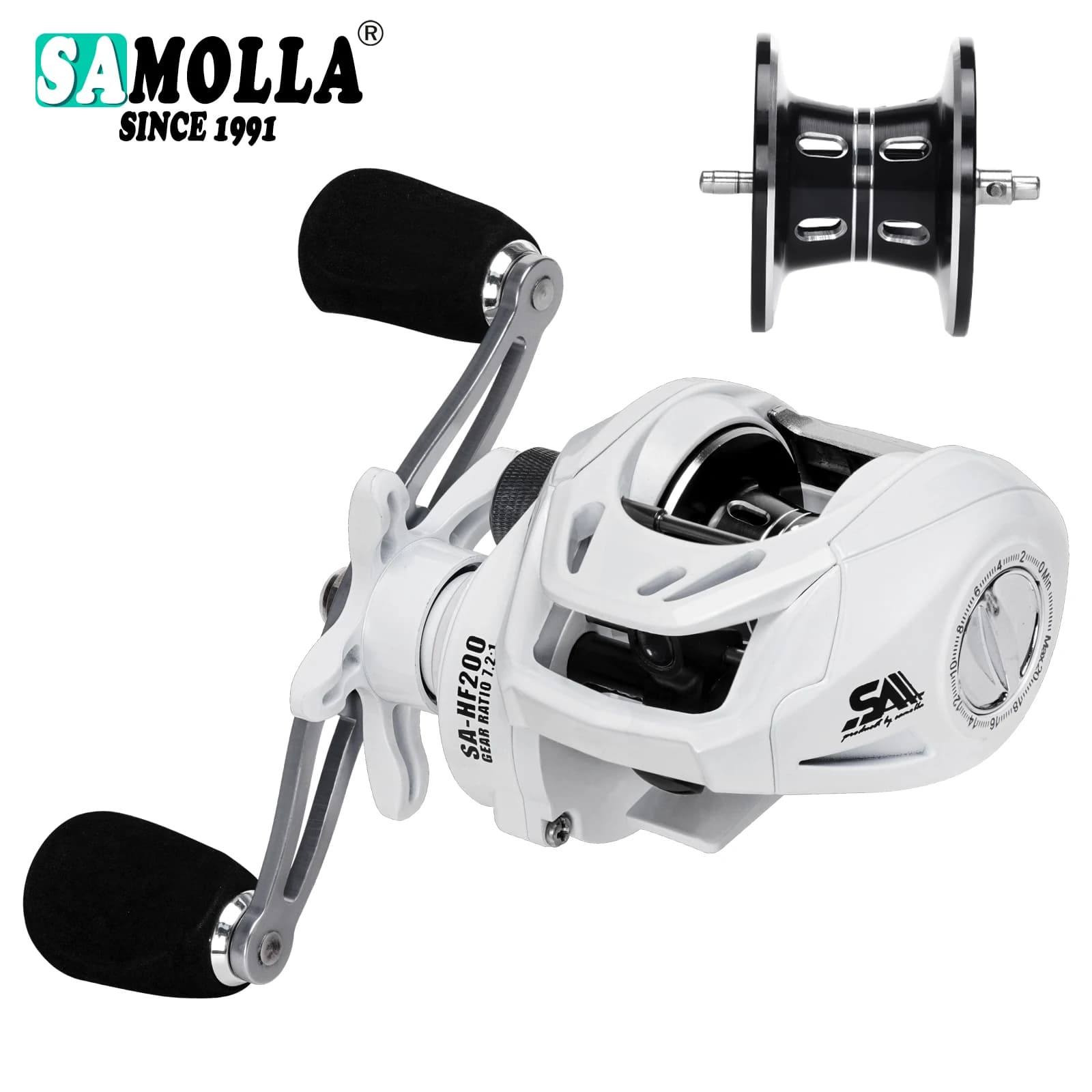 Moulinet baitcasting Samolla ultraléger 6+1 roulements pour pêche en mer et long cast