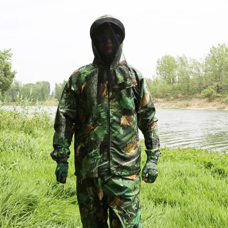 Tenue pêche chasse été légère camouflage bionique - veste pantalon capuche anti-moustiques protection solaire