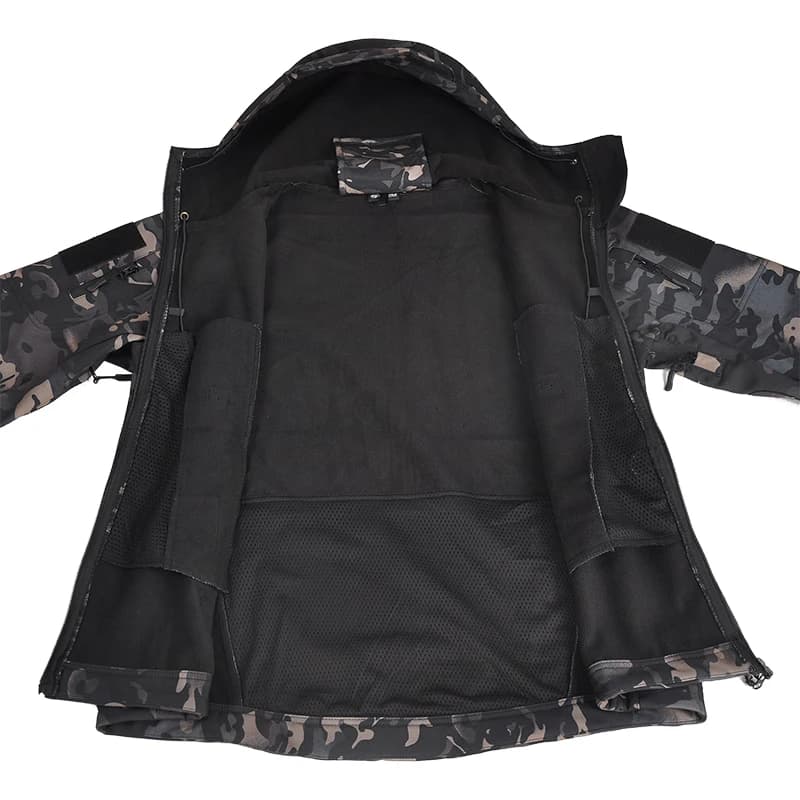 Softshell tactique pêche hiver homme - Veste polaire camouflage capuche - Imperméable coupe-vent outdoor