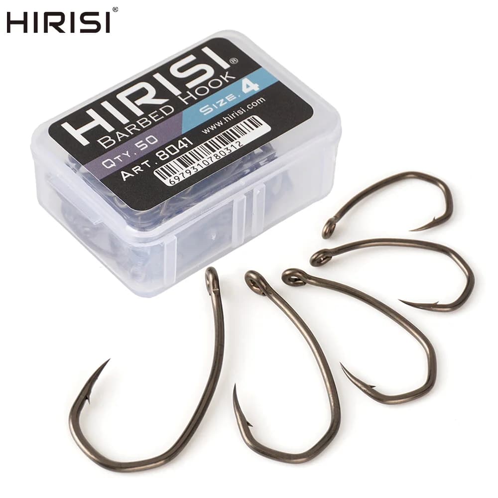 Hameçons Hirisi 8041 50 pièces ardillonnés acier inoxydable haute carbone revêtus PTFE anti-rouille