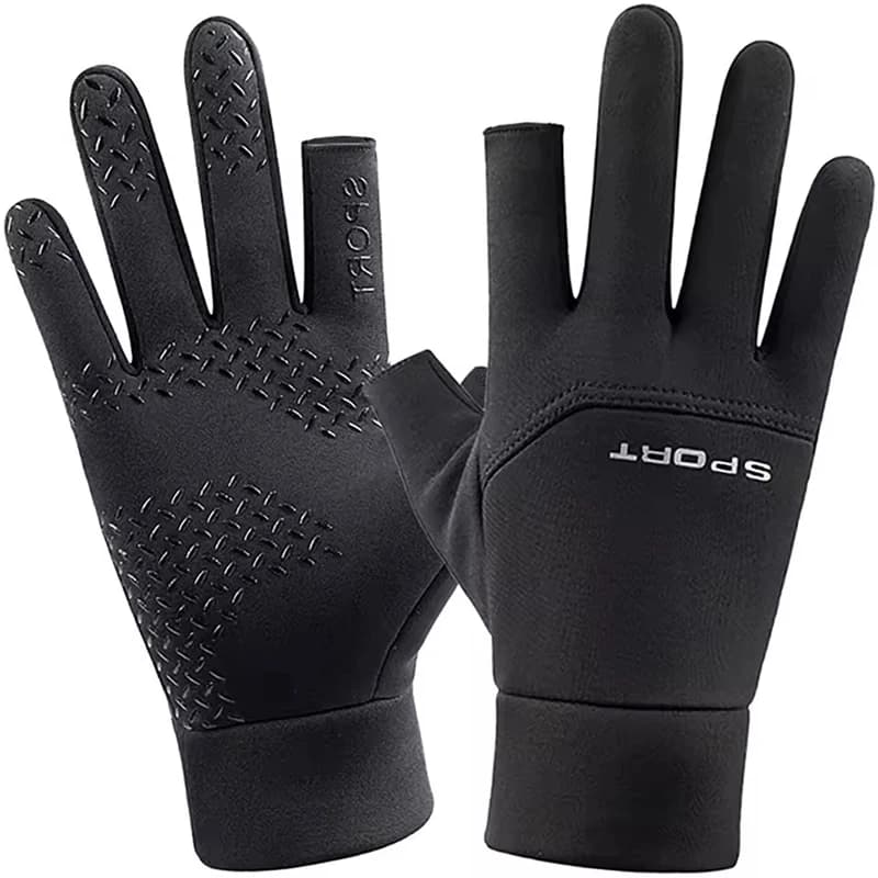 Gants pêche printemps 2 doigts en polaire unisexe anti-dérapants pour pêche et cyclisme outdoor