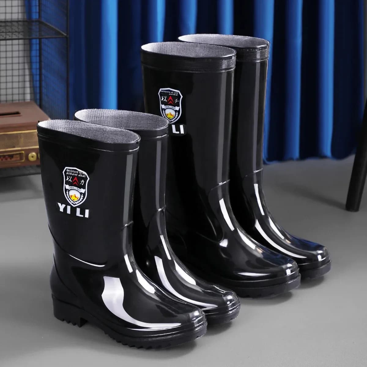 Bottes de pluie homme tube haut noir imperméables anti-dérapage résistantes travail protection chaussures eau