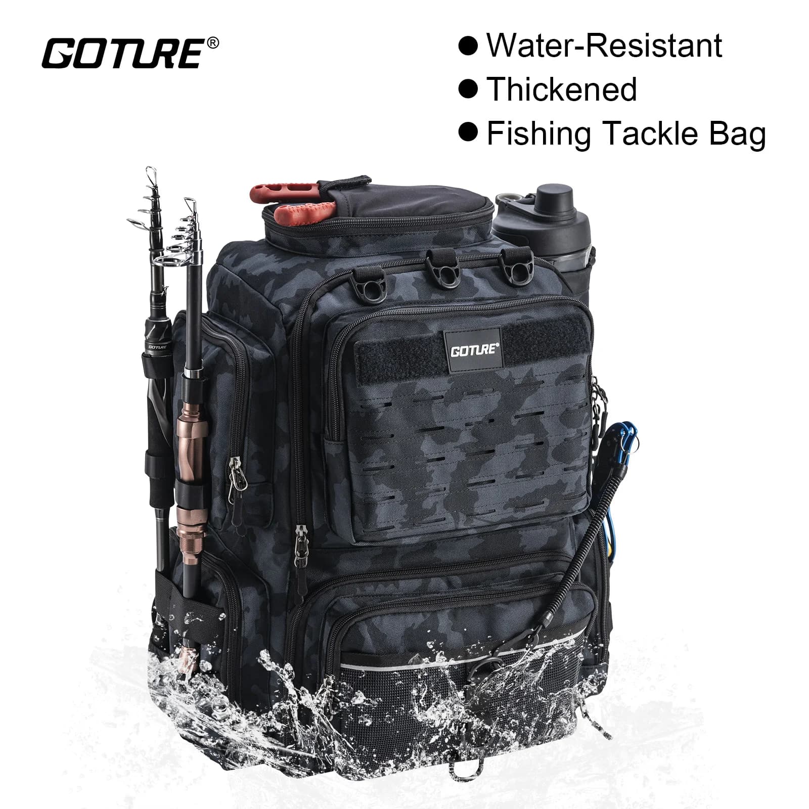 Sac à dos de pêche waterproof léger avec porte-canne - Rangement ajustable pour matériel de pêche
