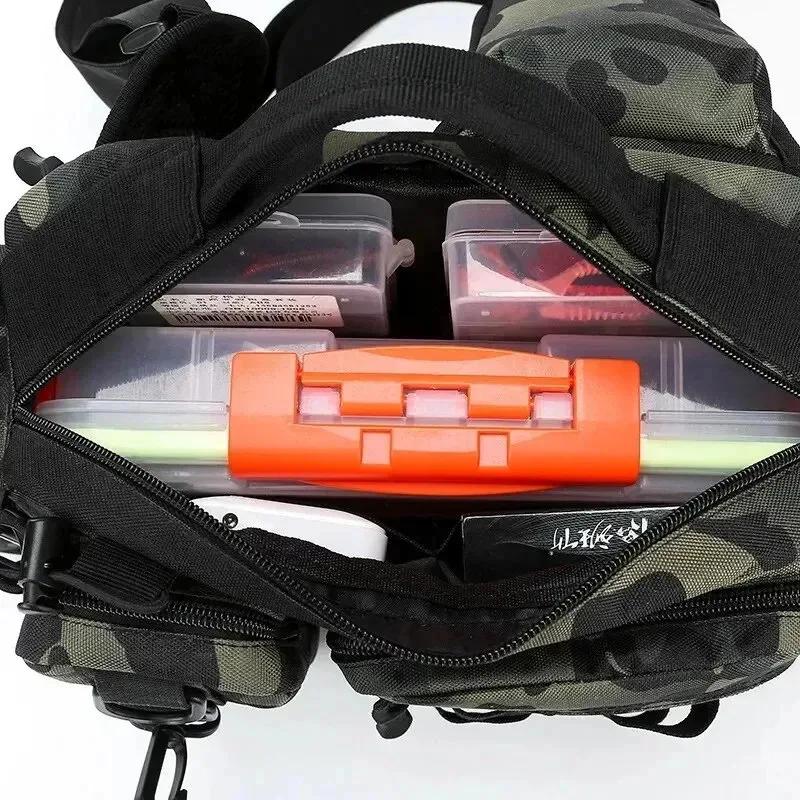 Sac de pêche polyvalent grande capacité avec boîte à appâts, sac bandoulière, ceinture ou sac à
