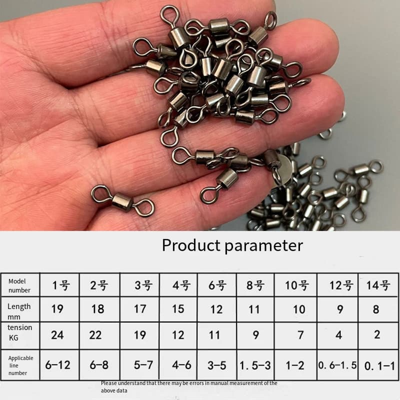 100 pièces émerillons de pêche en acier inoxydable pour carpe, accessoires montage leurres et hameçons avec anneaux solides