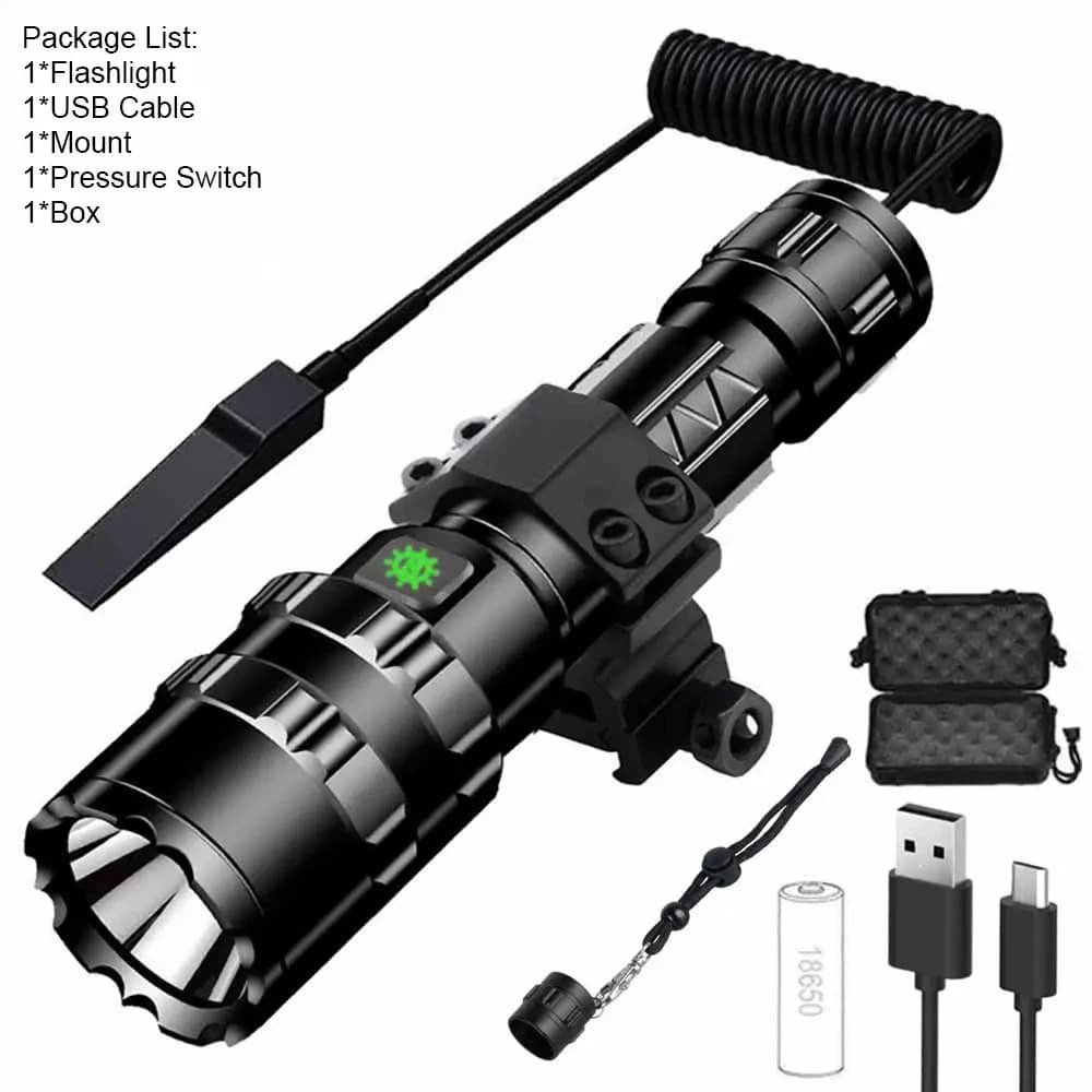 Lampe torche tactique LED rechargeable étanche pour reconnaissance nocturne et pêche