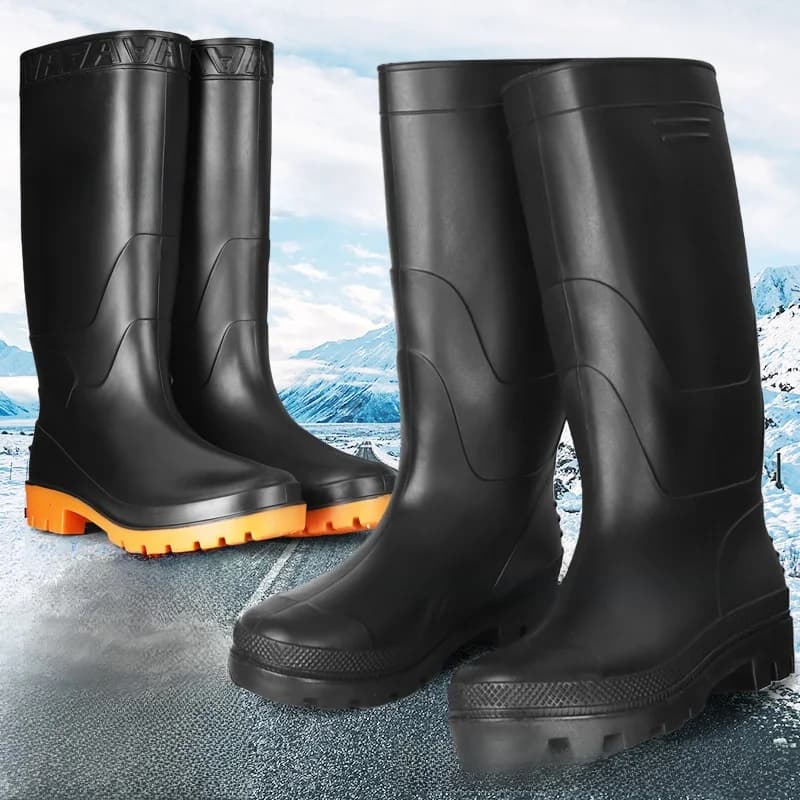 Bottes de pluie homme tube haut noires épaisses antidérapantes construction pêche