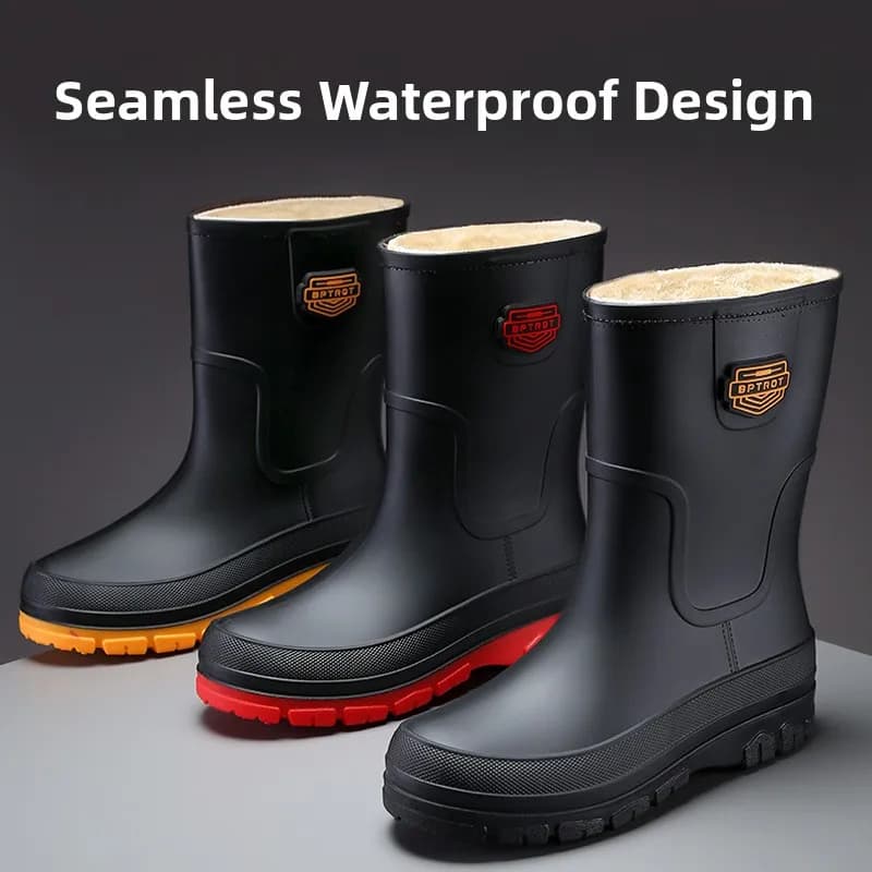 Nouvelles bottes de pluie mi-mollet homme semelle épaisse imperméables antidérapantes adultes