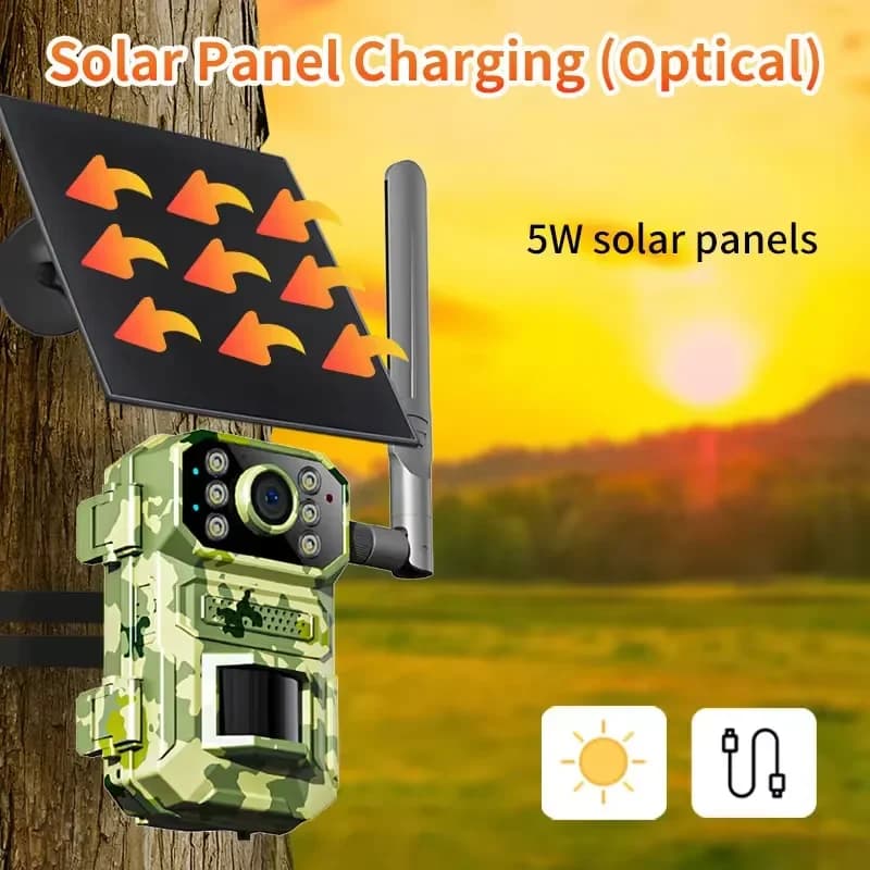 Caméra de chasse solaire 4MP 4G avec carte SIM - Détection PIR et vision nocturne infrarouge