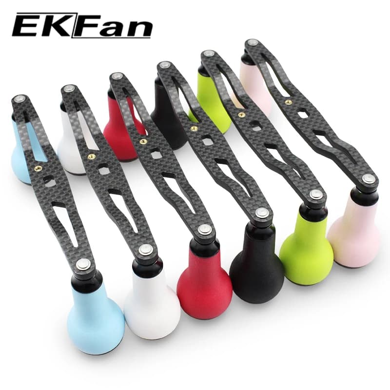 Manivelle carbone 130mm pour moulinet pêche EKfan avec poignée TPE, compatible SHIMANO et DAIWA, accessoire pêche