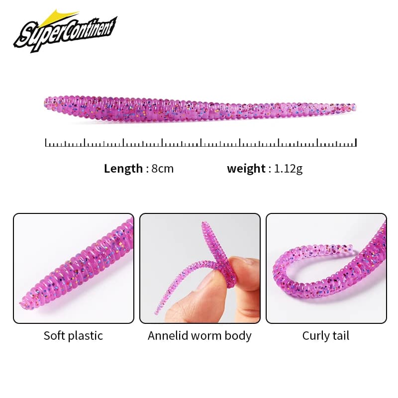 Leurre souple Supercontinent vers de terre 20PCS - Appât lent coulant pour truite et pêche en mer