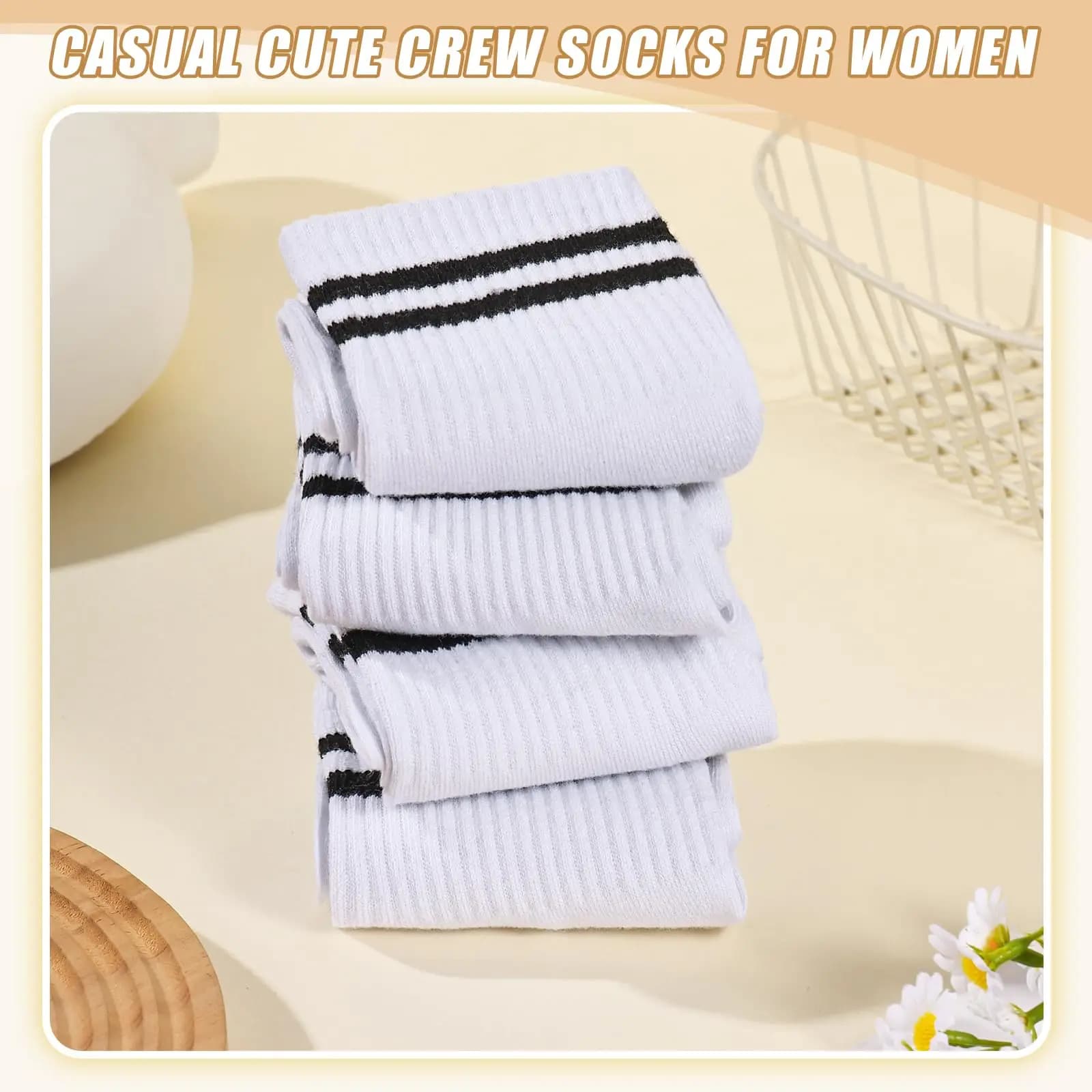 Lot 5 paires chaussettes casual rayées mi-mollet - Style mode confortable pour pêche loisir