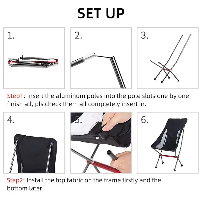 Chaise pliante camping pêche à dossier haut - Siège lune pliable pour détente en plein air