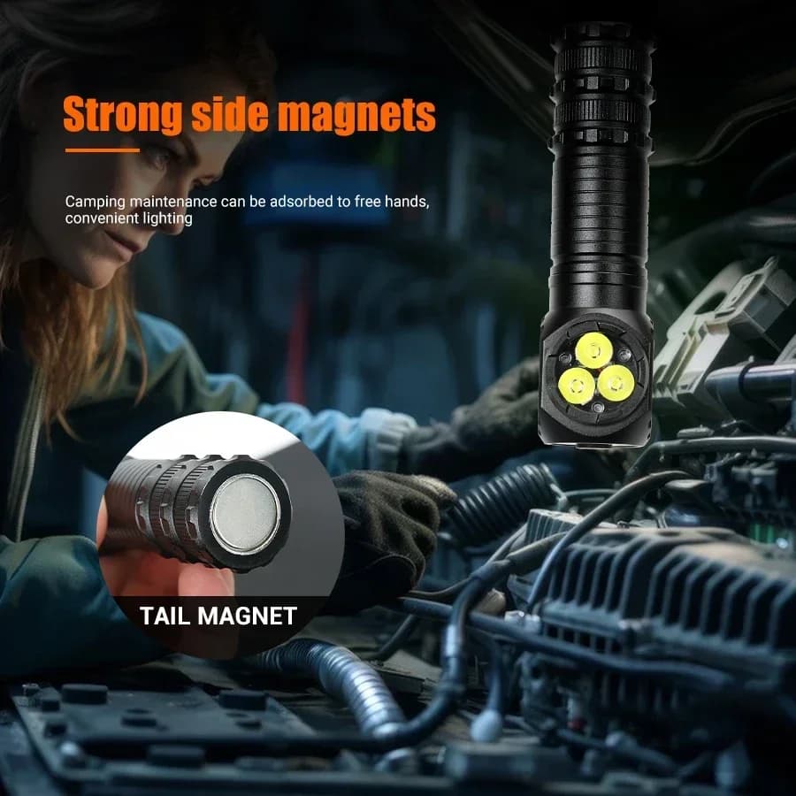 Frontale XIWANGFIRE T300 3 LED magnétique 1300LM - Rechargeable USB avec capuchon queue aimanté