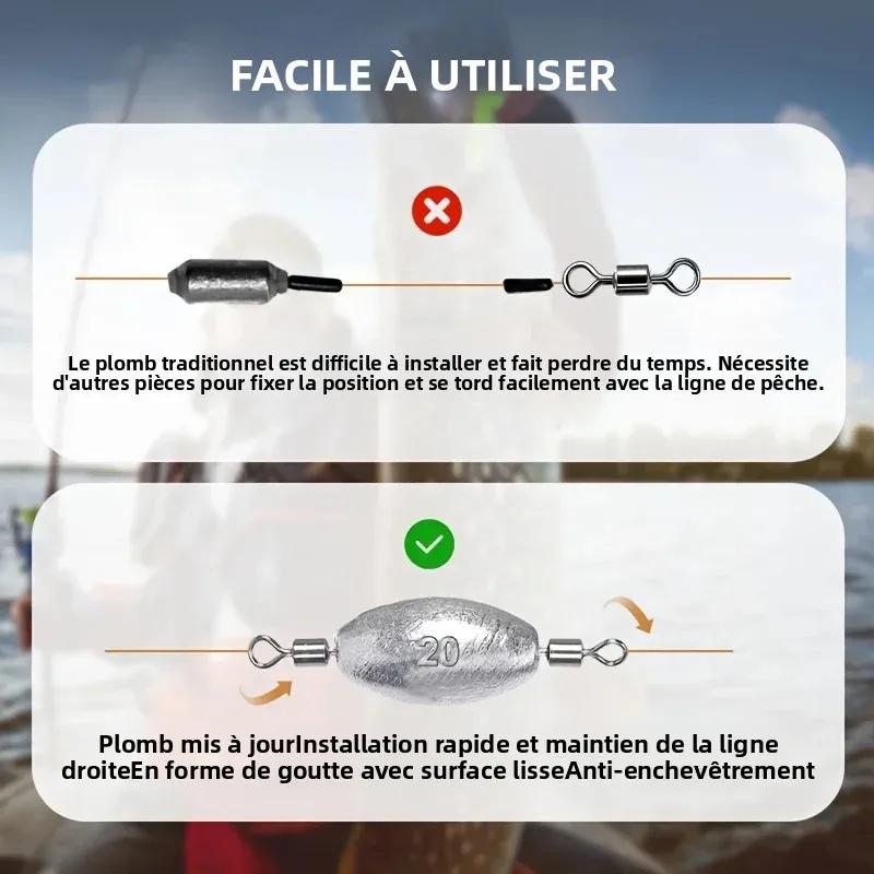 Plombs de pêche olivette plombée avec double émerillon pour pêche en traîne et ligne