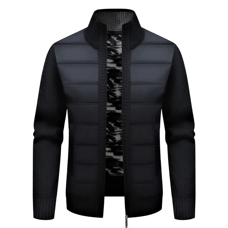 Cardigan matelassé chaud hiver pour hommes - Veste polaire doublée tricot sweat coupe-vent fashion