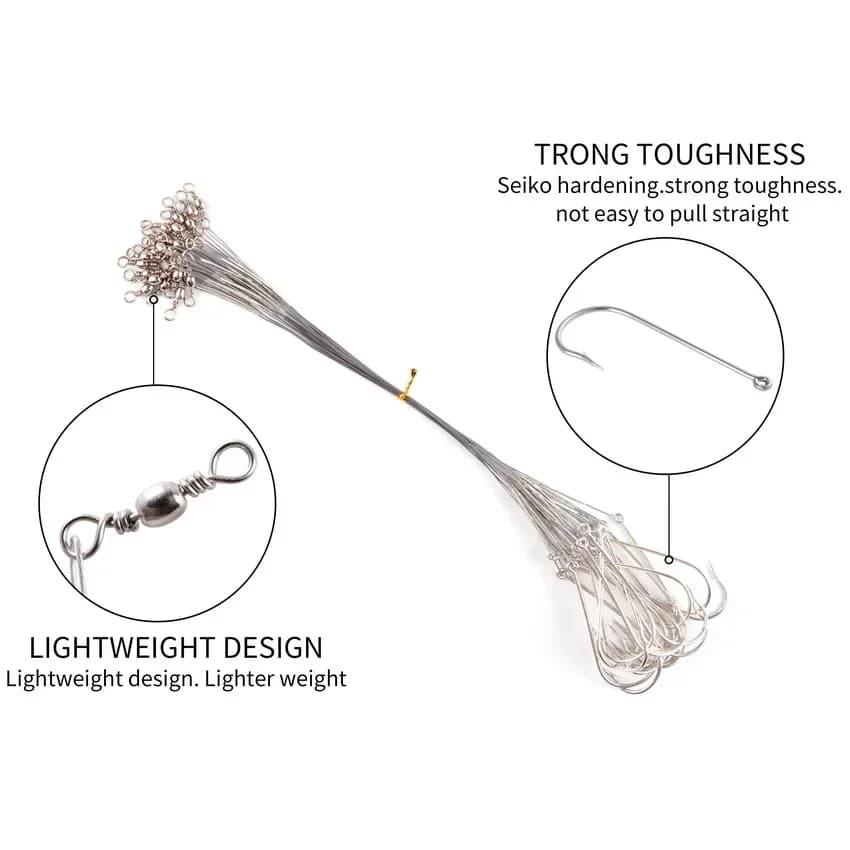 Leurre anti-morsure acier 15cm avec émerillon et hameçon pour ligne de pêche carnassier