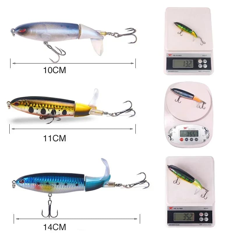 Leurre de pêche topwater Whopper Popper 10cm et 14cm, appât dur avec queue rotative souple pour carnassiers