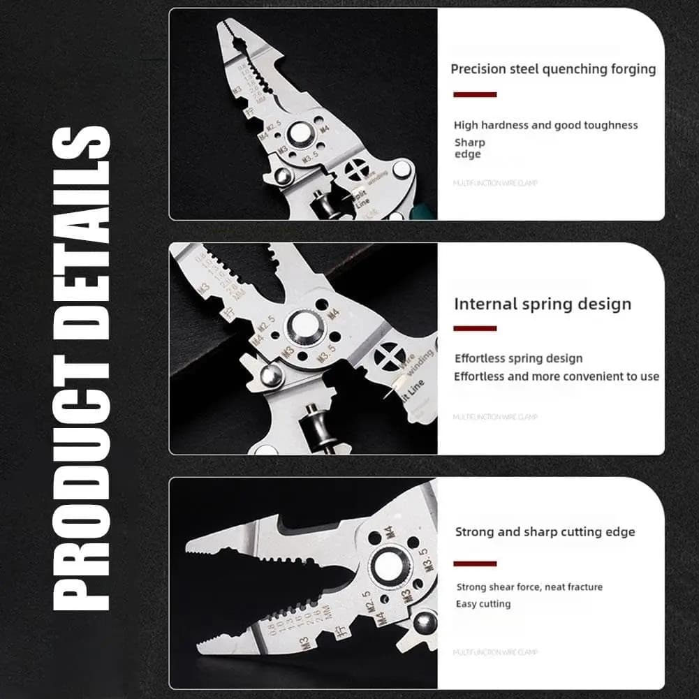 Pince multifonction pliable 18-en-1 pour pêche : dénudeuse, cintreuse et outil d'électricien professionnel