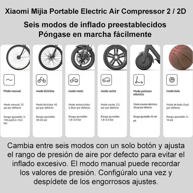 Compresseur électrique portable Xiaomi Mijia 2/2D - Détection pression pneus smart pour vélo et accessoires
