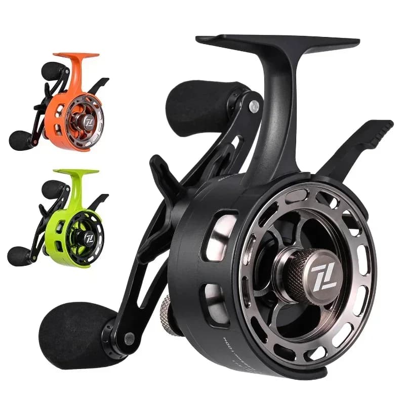 Moulinet pêche glace grand diamètre bobine avec freespool et spool métal 3+1 pour appâts fluides