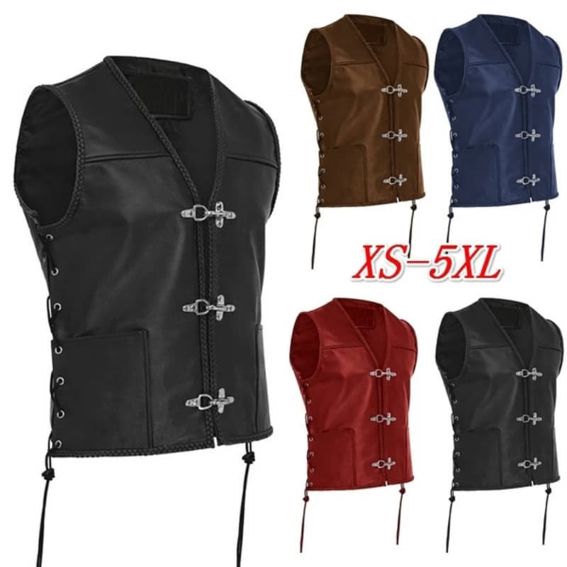 Veste sans manches en fausse fourrure vintage pour hommes - Veston matelassé à col V et tressage latéral grande taille