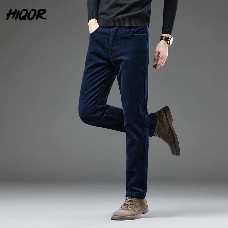 Pantalon velours côtelé homme hiver épais chaud pêche business casual vert foncé tendance