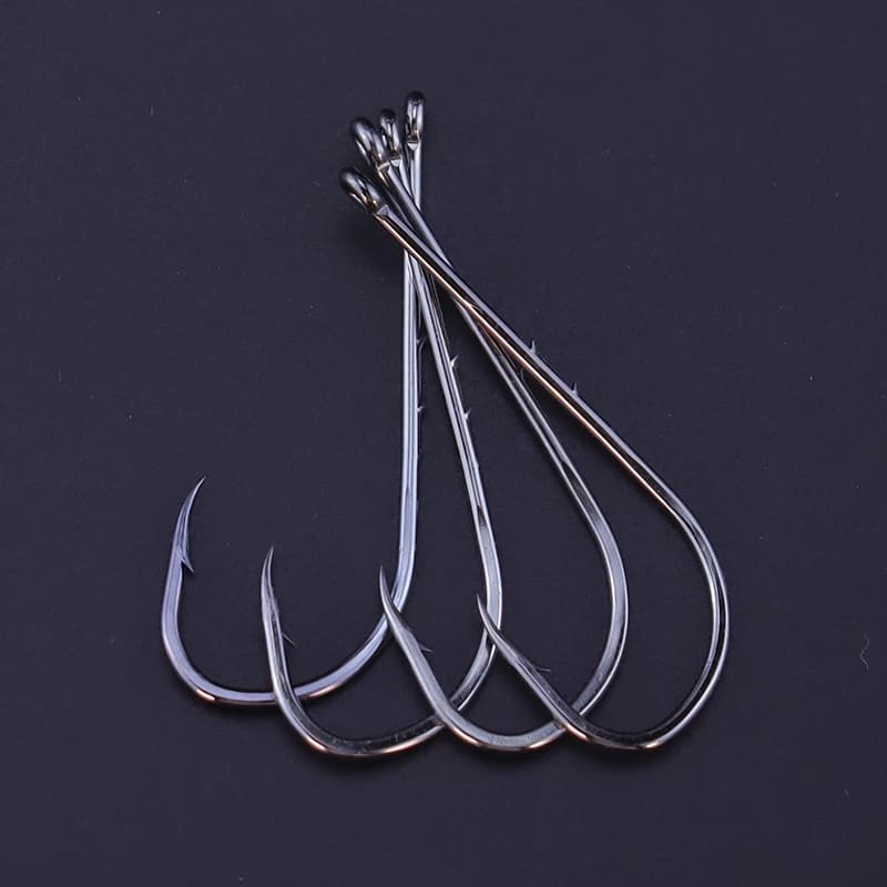 Lot de 50 hameçons pêche en mer acier haute teneur en carbone, longue tige double porte-appât
