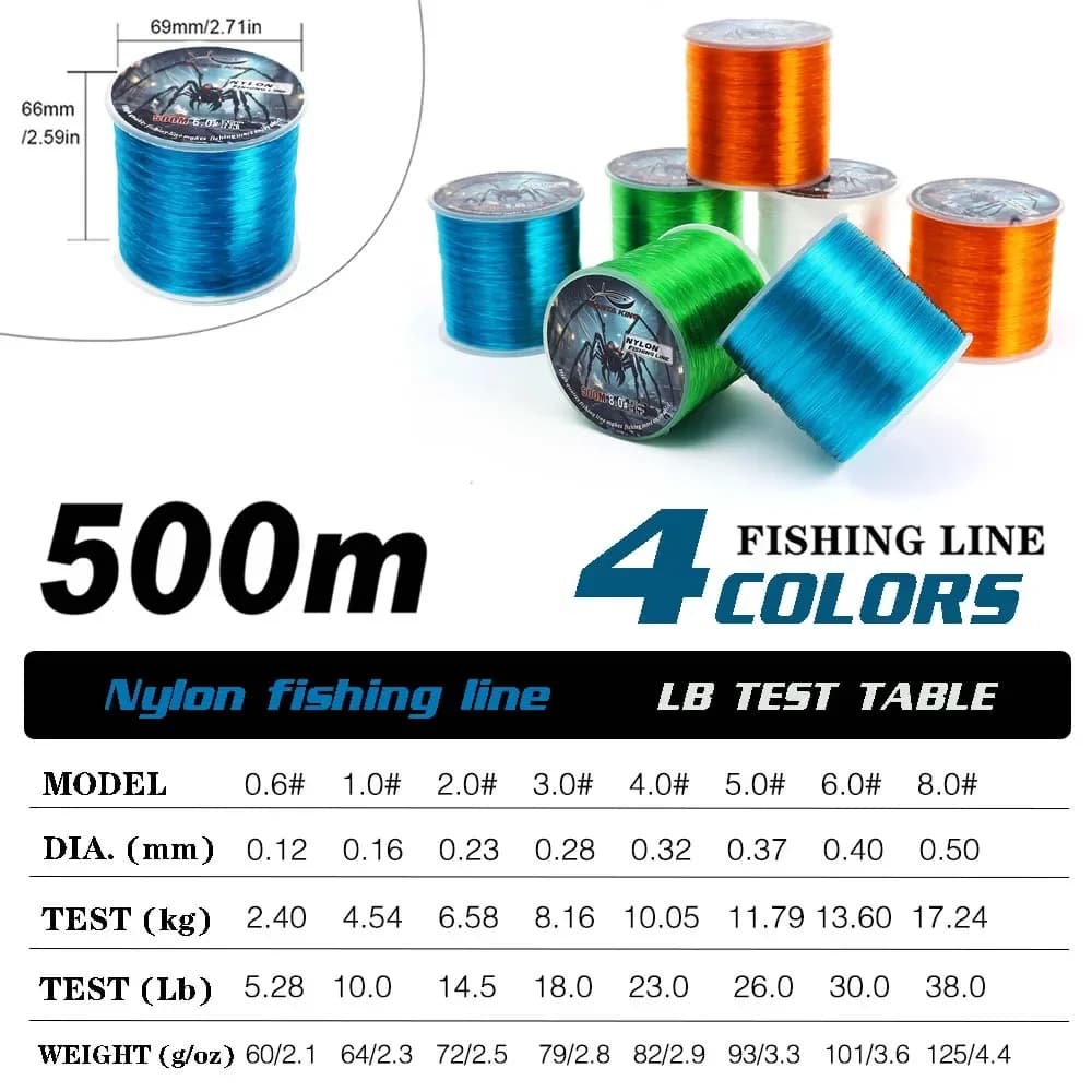 Ligne de pêche monofilament SantaKing 500m résistante et anti-abrasion nylon pour lancer long et fluide
