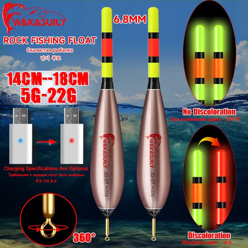 Flotteur électronique lumineux haute sensibilité 6.8MM pour pêche rock, détection gravité, matériel pêche court robuste