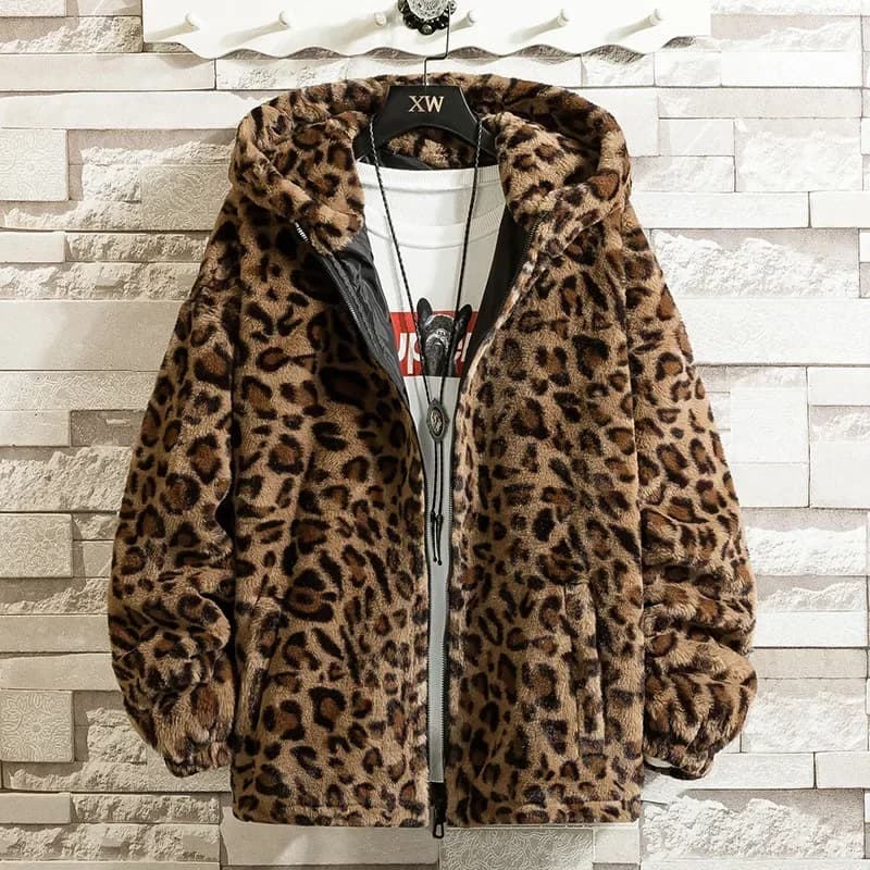Veste chaude imprimé léopard pour pêche - Doublure polaire et capuche - Homme