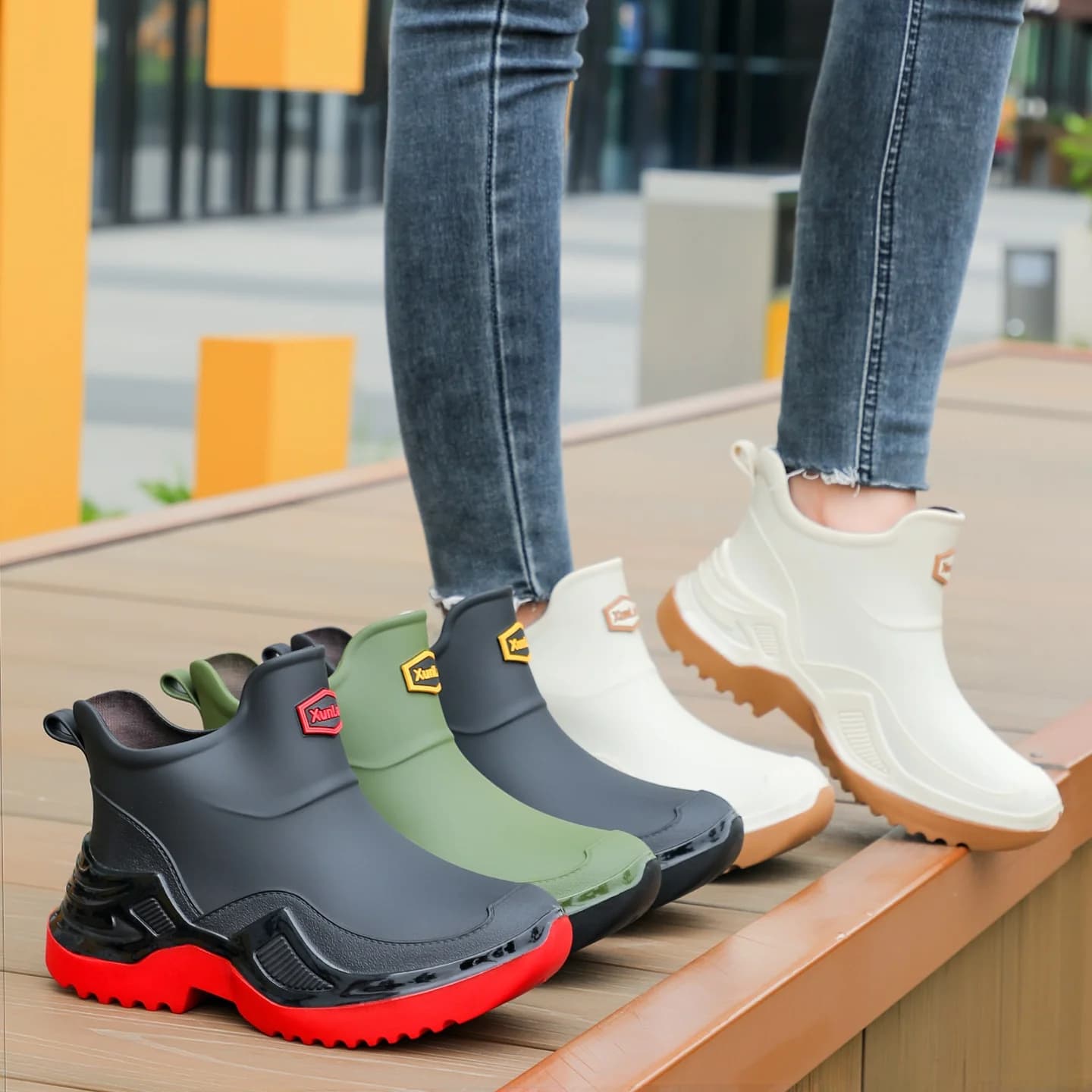 Bottes caoutchouc pêche unisexe imperméables sans couture mode slip-on pour pêche à gué et extérieur