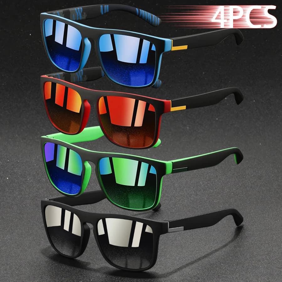 Pack 4 lunettes de soleil carrées vintage luxe - Pêche conduite anti-éblouissement homme femme