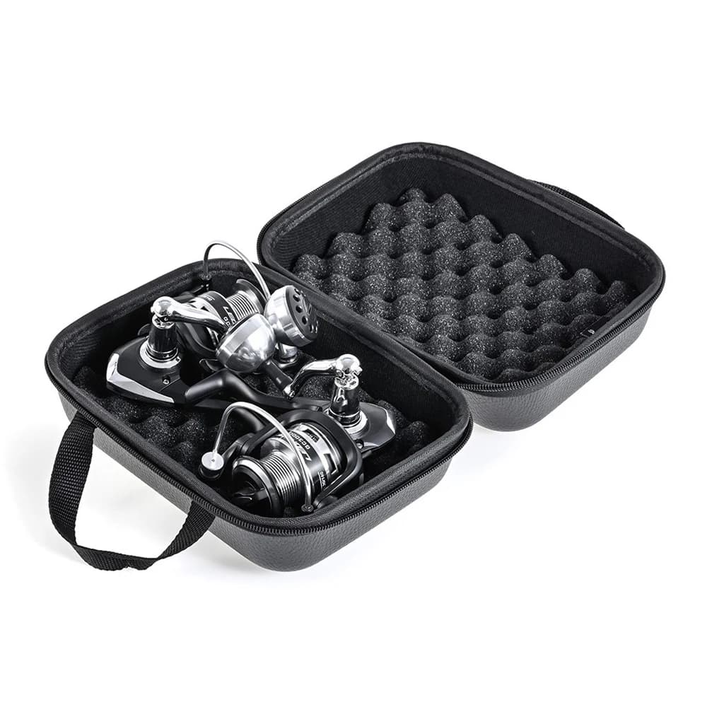 Housse de moulinet pêche en cuir PU - Étui rigide anti-choc pour moulinets casting et spinning