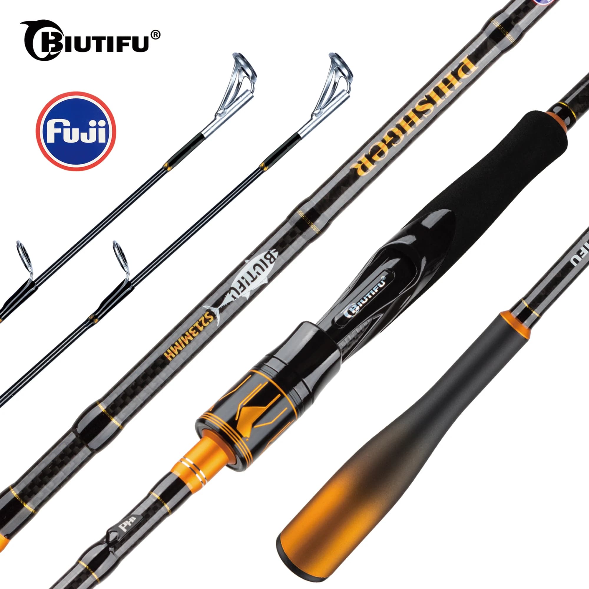 Canne spinning casting BIUTIFU 2 brins 1.8-2.7m carbone T1000 pour leurres 7-80g brochet et perche