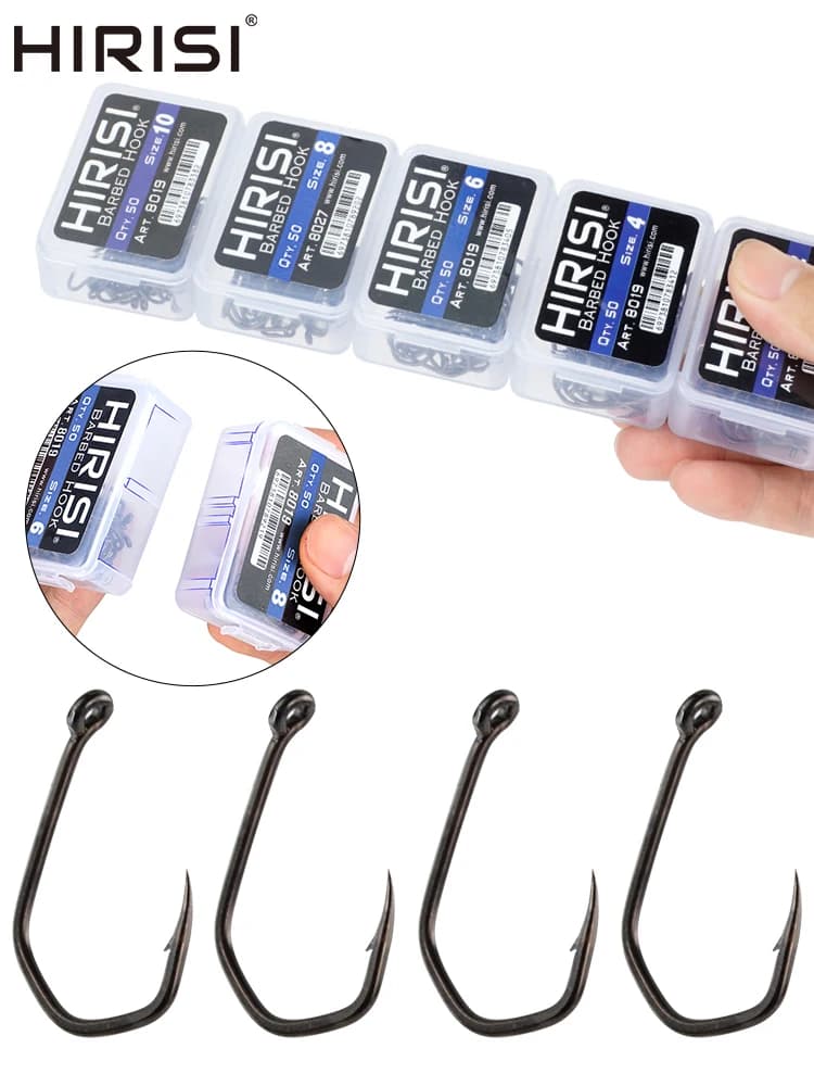 50 hameçons carpe forte puissance acier carbone PTFE anti-corrosion avec œillet et pointe acérée pour pêche sportive
