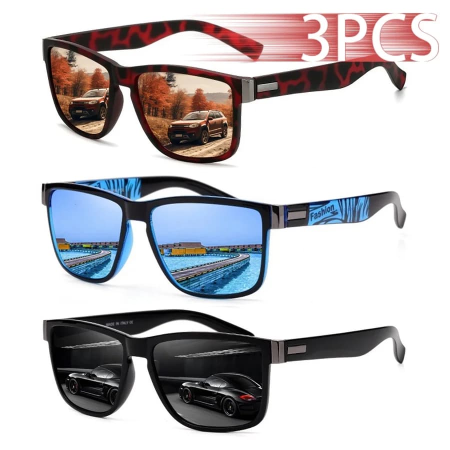Lunettes de pêche carrées UV400 - 3 paires colorées pour hommes et femmes - Protection solaire légère pour pêcheurs