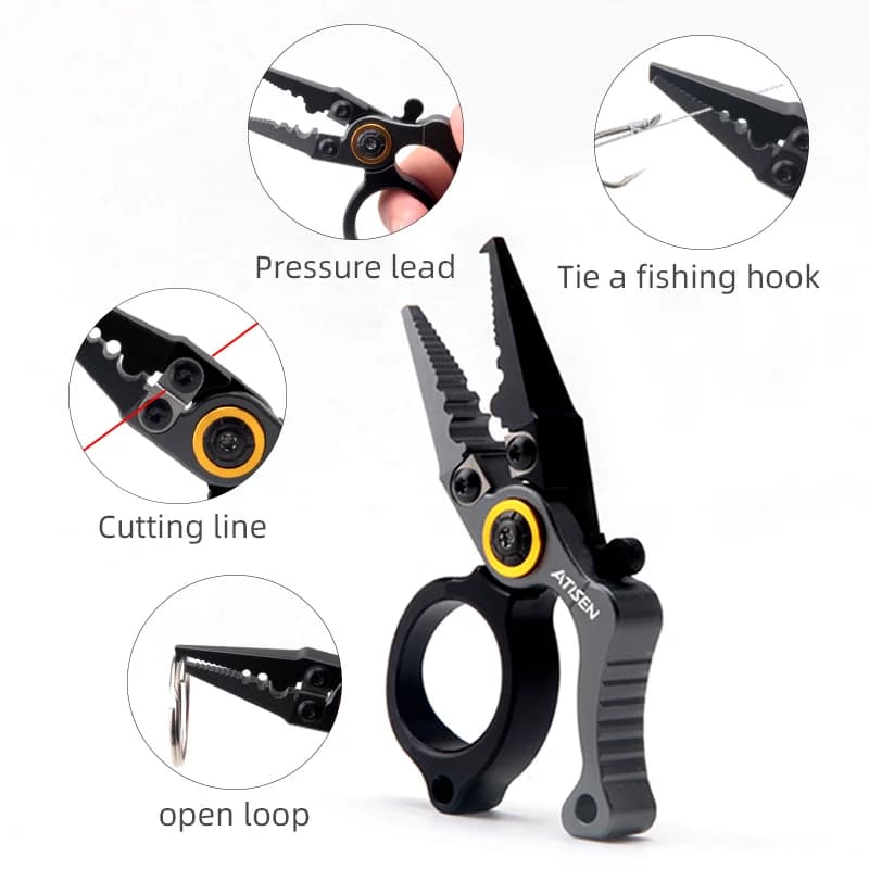 Pinces de pêche aluminium X1 Booms Fishing pour surf et eau salée, multitool avec coupe-ligne et dégorgeoir