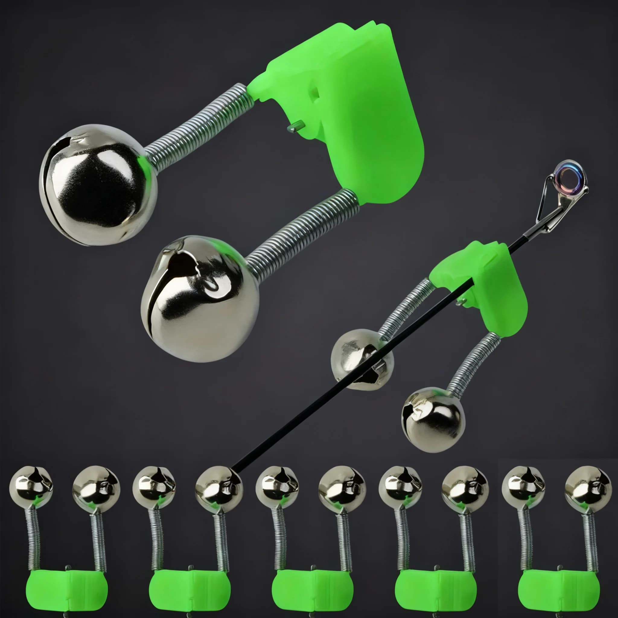 Cloches de pêche ABS vert 5/10 pièces - Alarme morsure spirale pour canne mer accessoires pêche