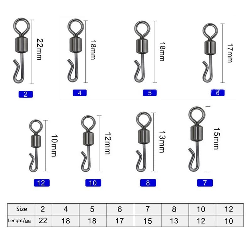 Émerillons rapides Q-shaped pêche carpe 50 pièces boîte roulements à billes changement rapide accessoires terminal
