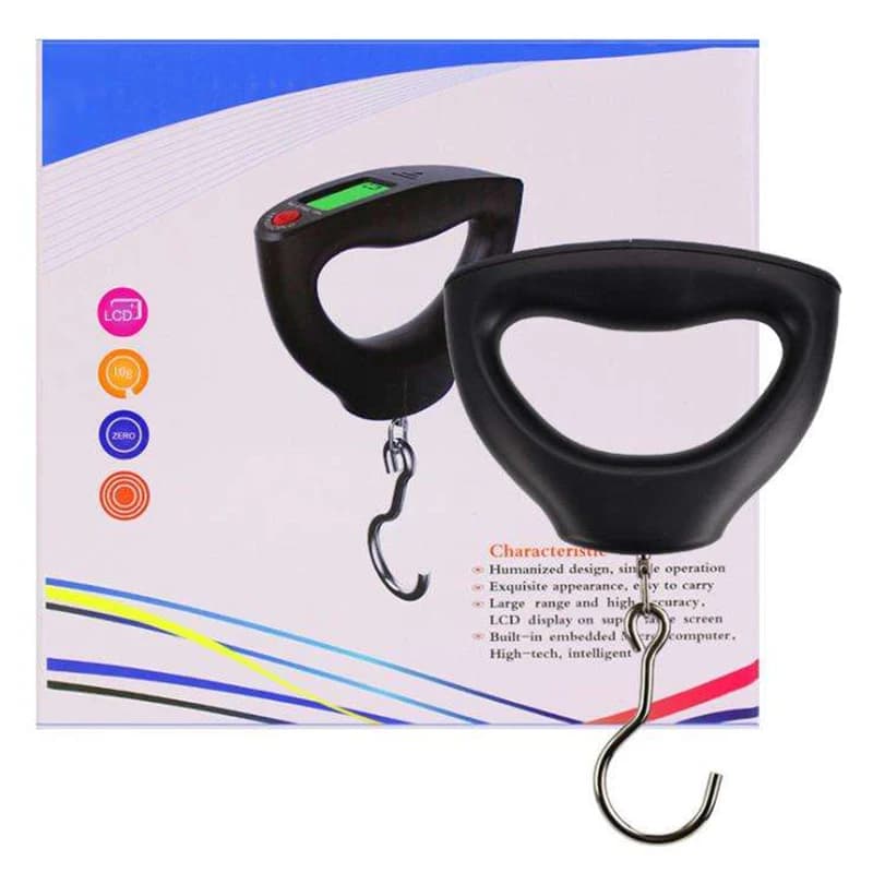 Balance électronique pêche digitale LCD 50kg ressort peson à crochet étui portable pour peser gros poissons