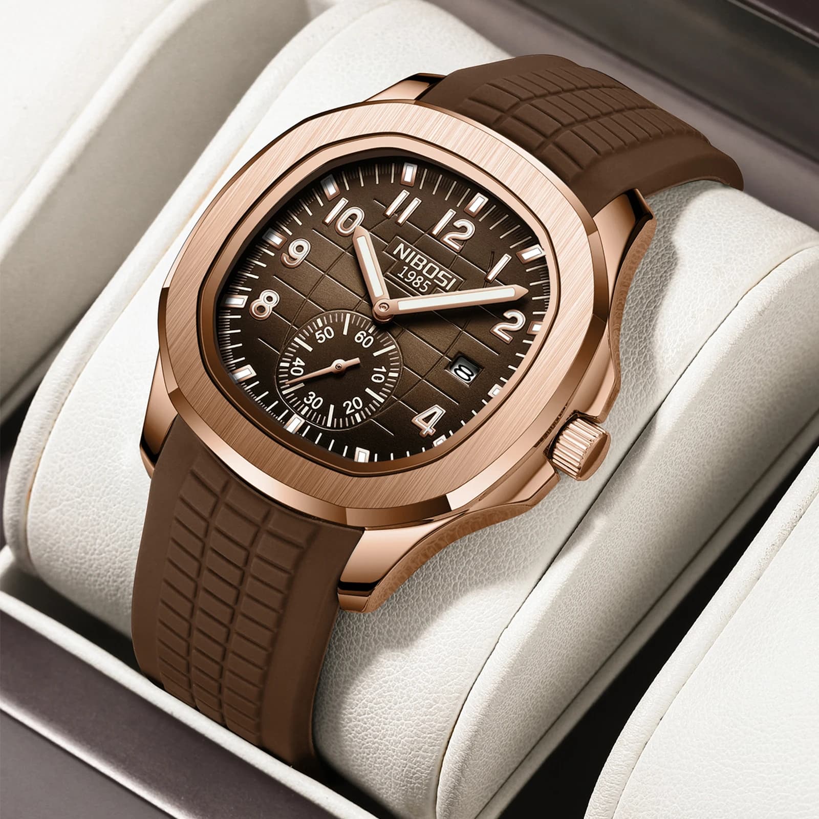 Montre homme NIBOSI luxe étanche 30ATM acier inoxydable carrée quartz date lumineuse reloj hombre